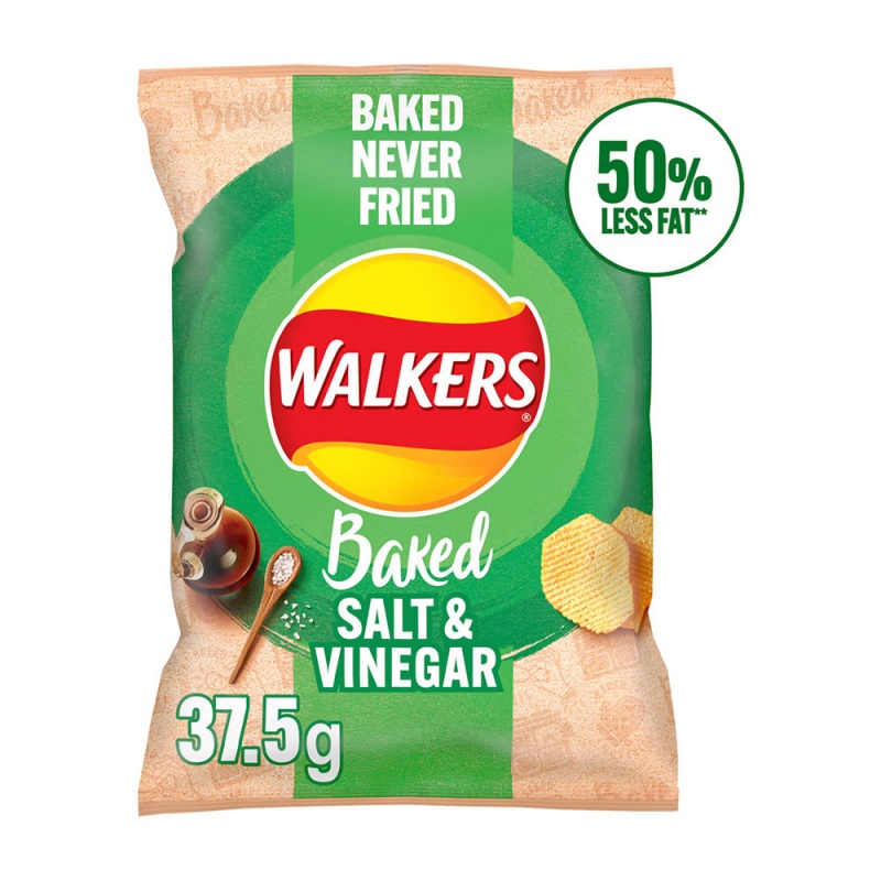 Walkers Baked Salt & Vinegar Potato Crisps 37.5g (32 Pack)