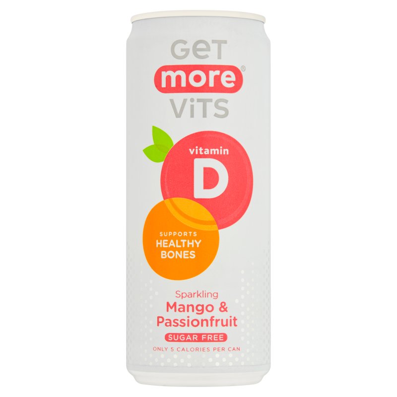Get More Vits Vitamin D Mango & Passionfruit Sparkling 330ml Can (12 Pack)