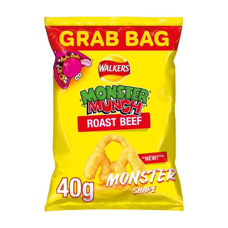 Walkers Monster Munch Roast Beef Crisps Grab Bag 40g (30 Pack)