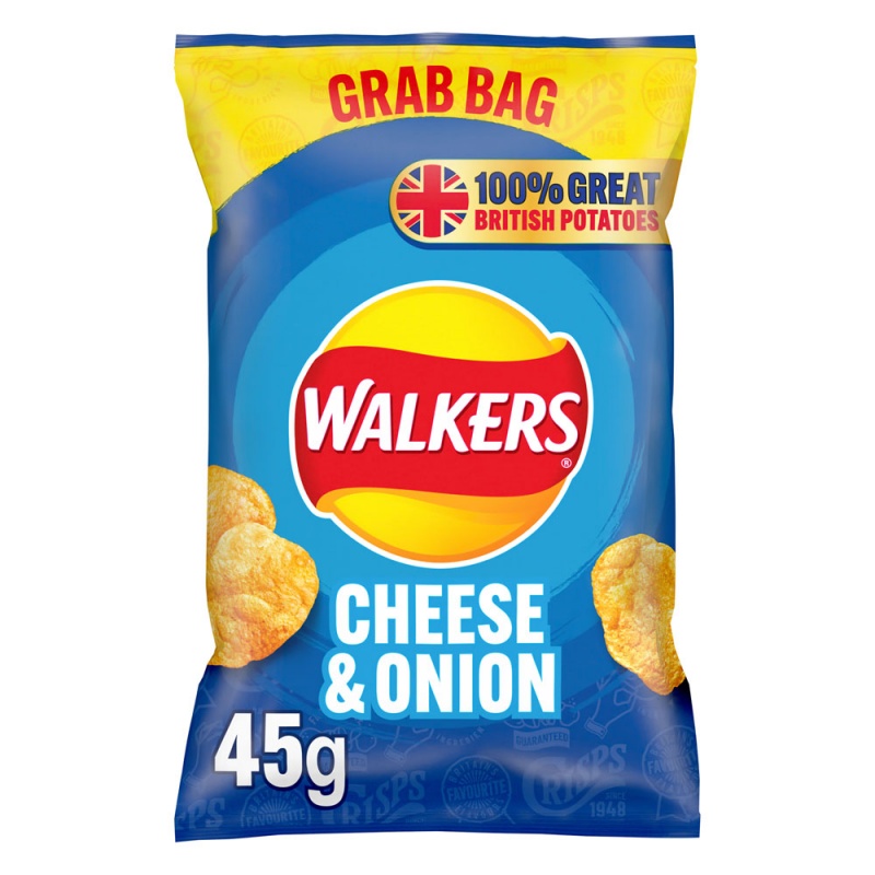 Walkers Cheese & Onion Crisps Grab Bag 45g (32 Pack)