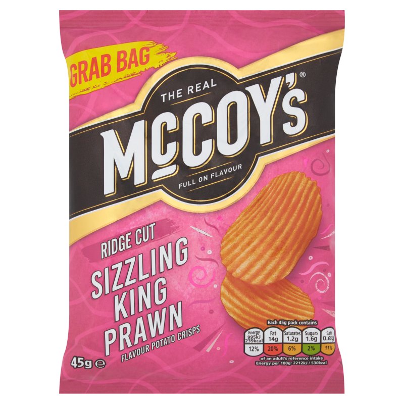 McCoy's Ridge Cut Sizzling King Prawn Crisps 45g (36 Pack)